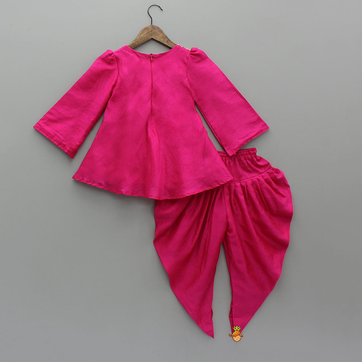 Pre Order: Embroidered Yoke Tassels Enhanced Pink Kurti And Dhoti