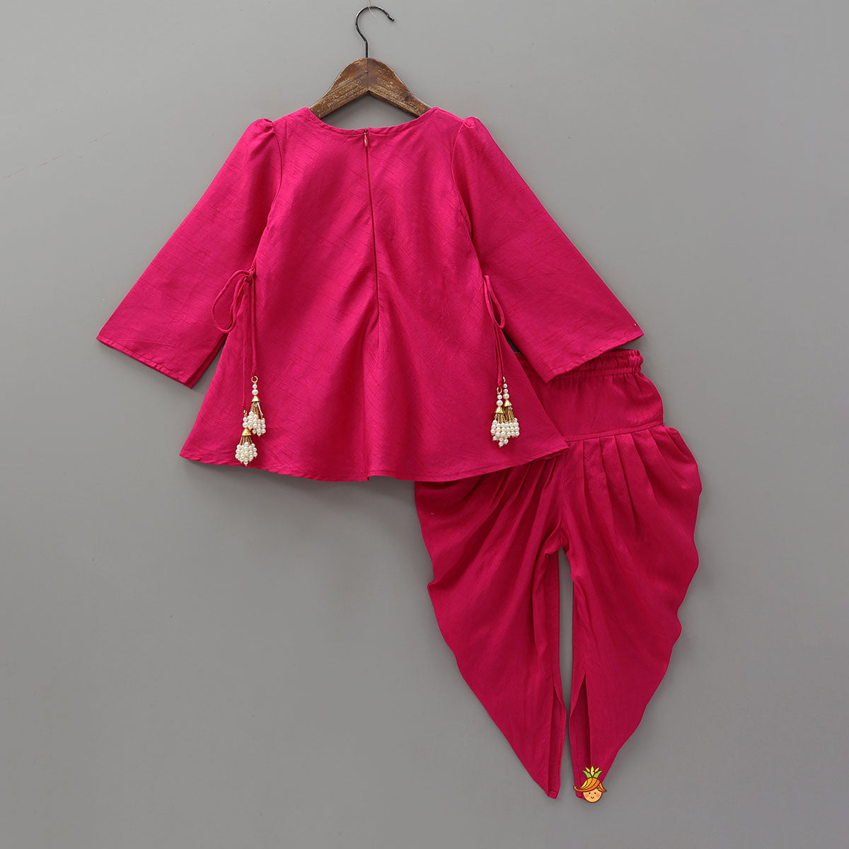 Pre Order: Embroidered Yoke Tassels Enhanced Kurti And Dhoti