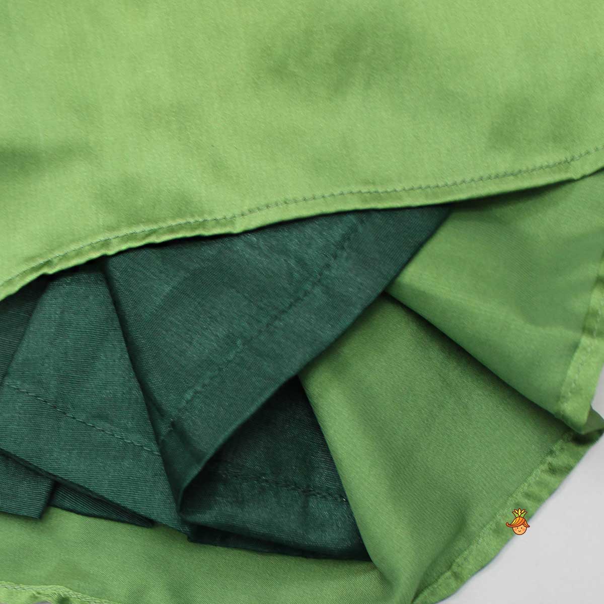 Pre Order: Faux Mirror Work Green Top And Stylish Dhoti Skirt With Matching Hair Band