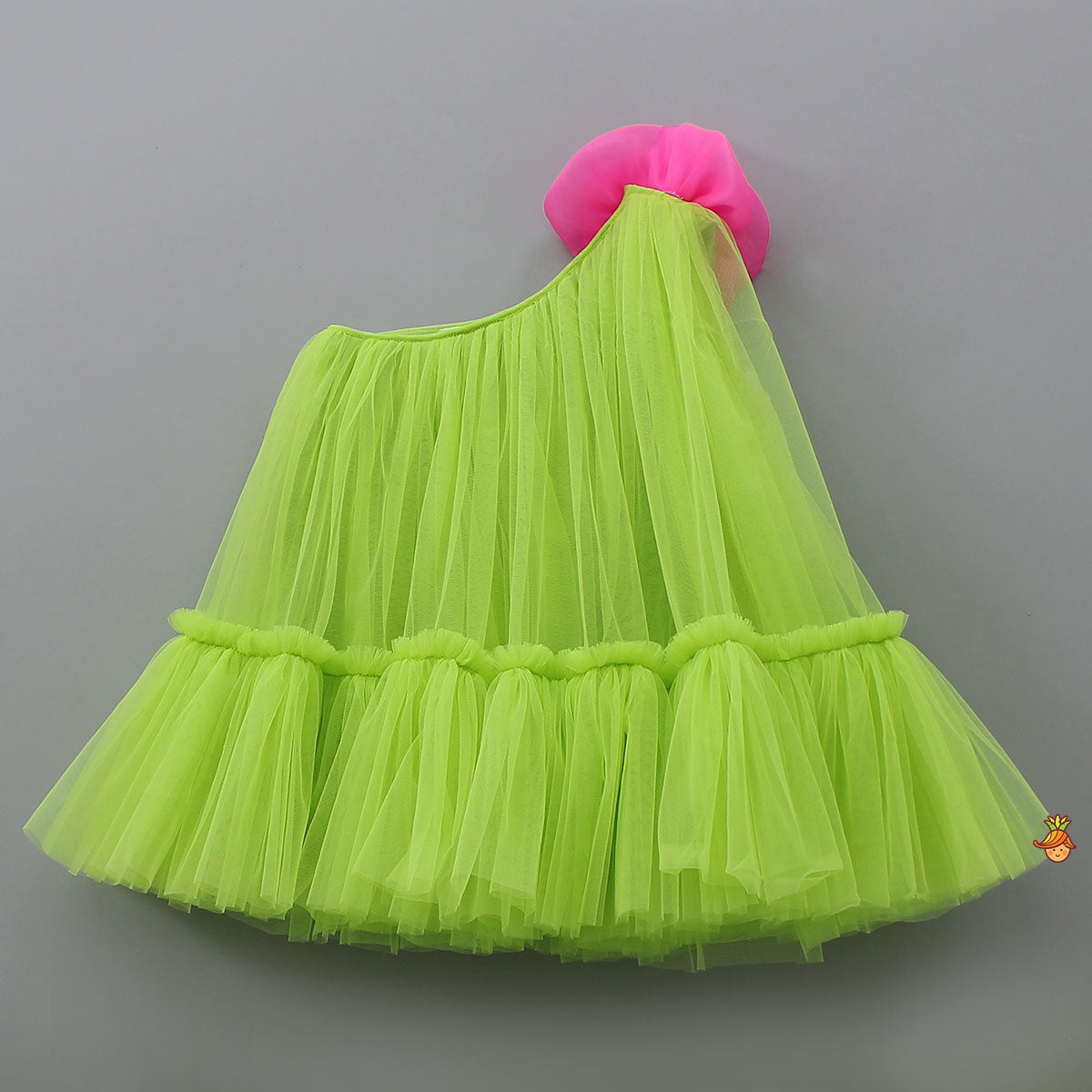 Pre Order: Contrasting Rose Adorned One Shoulder Green Dress With Matching Knot Detail Hair Band