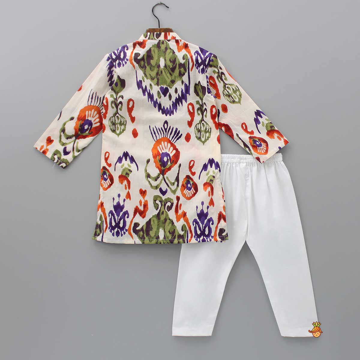 Pre Order: Pleated Hem Multicolour Printed Kurta And Pyjama