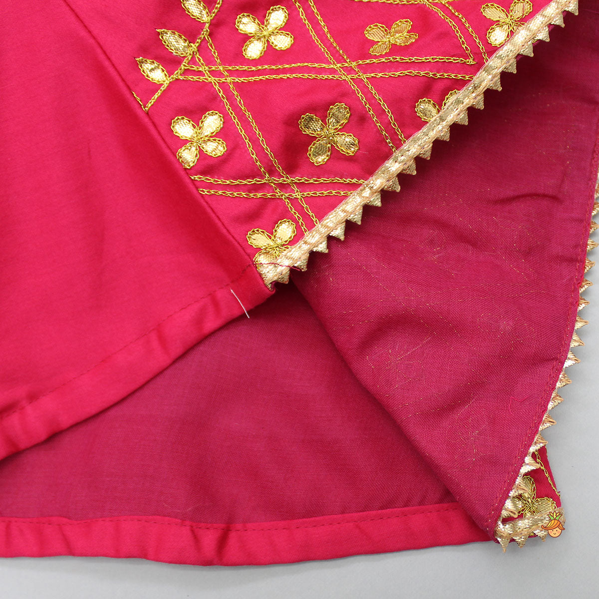 Pink Beautiful Gota Work Top And Dhoti Style Pant With Matching Dupatta