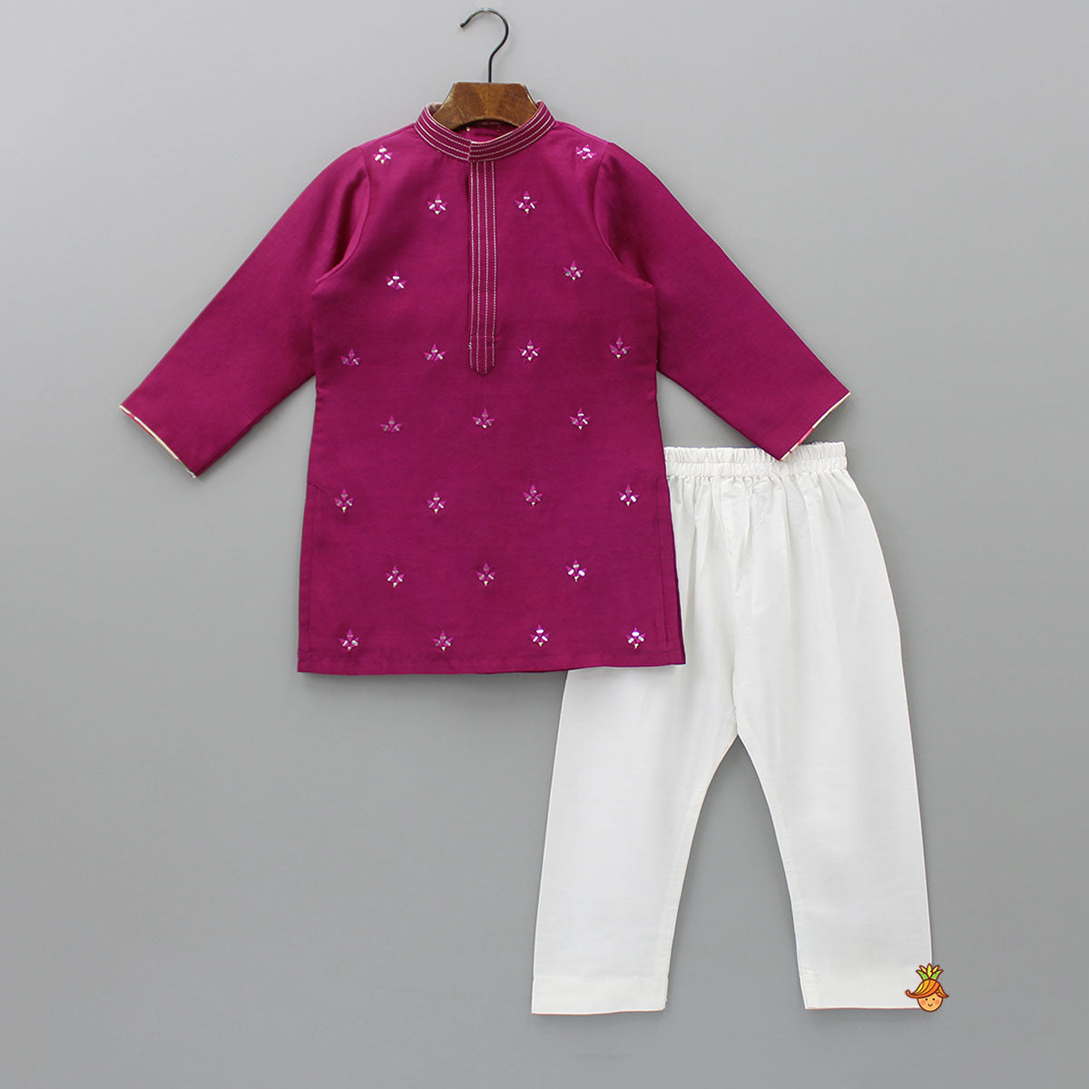 Pre Order: Faux Mirror Work Magenta Kurta And Pyjama