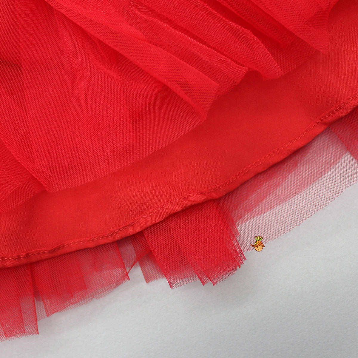 Pre Order: Rose Embellished Frilly Red Scuba Dress