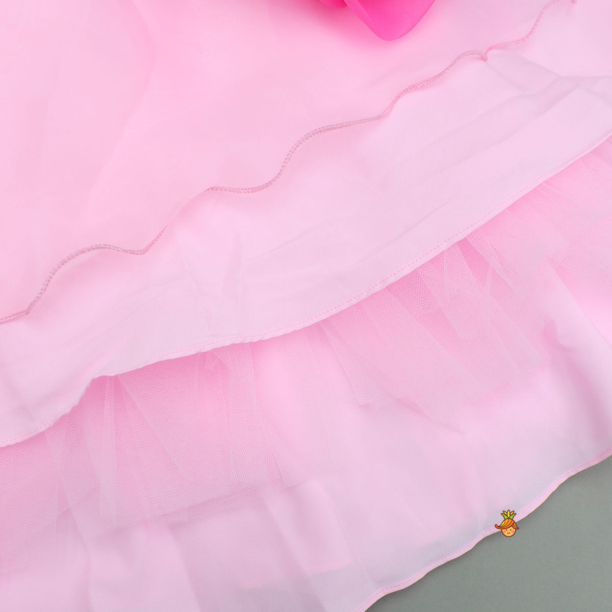 Pre Order: Organza One Shoulder Pink Top And Flower Adorned Flared Lehenga