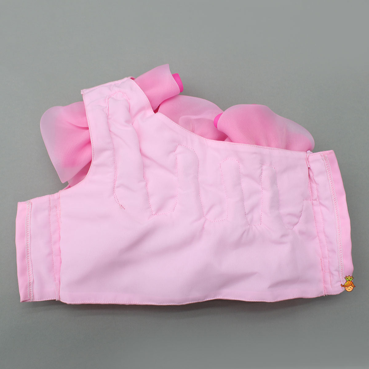 Pre Order: Organza One Shoulder Pink Top And Flower Adorned Flared Lehenga