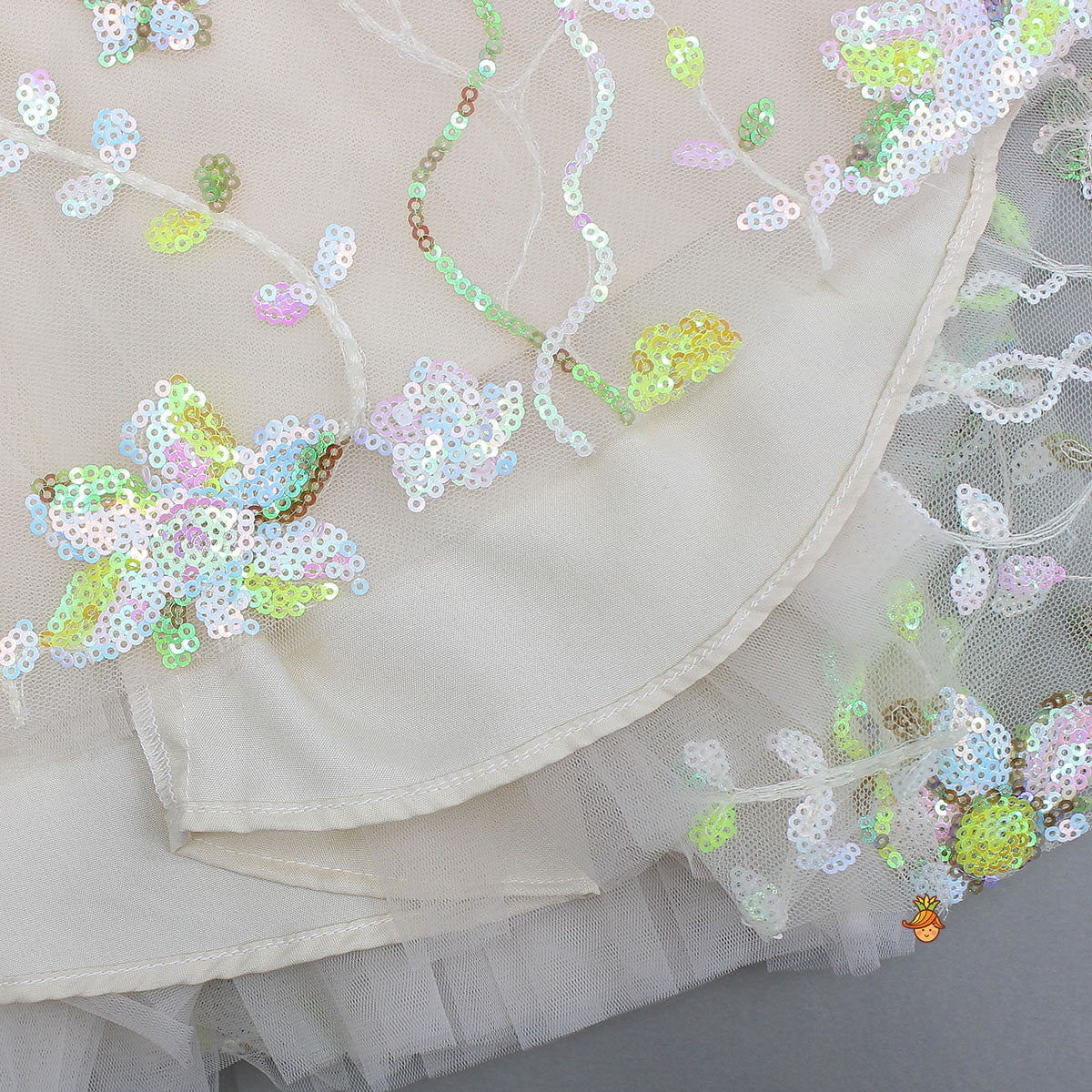 Pre Order: Spaghetti Straps Beige Top And Net Embroidered Lehenga With Dual Tone Stylish Dupatta