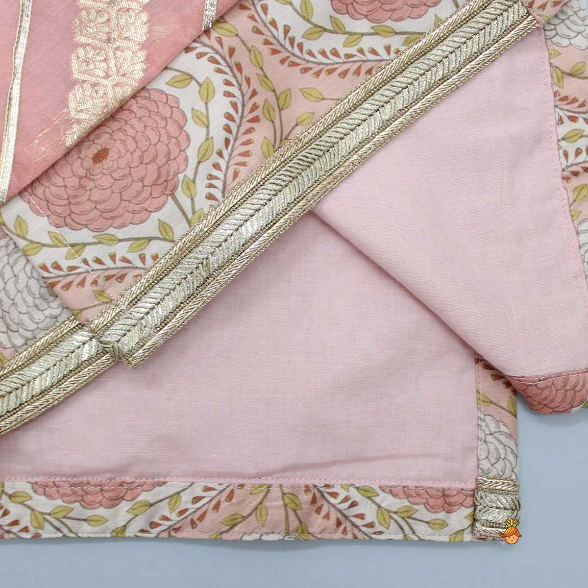 Pre Order: Double Layered Flap Peach Ethnic Kurta And Off White Pyjama