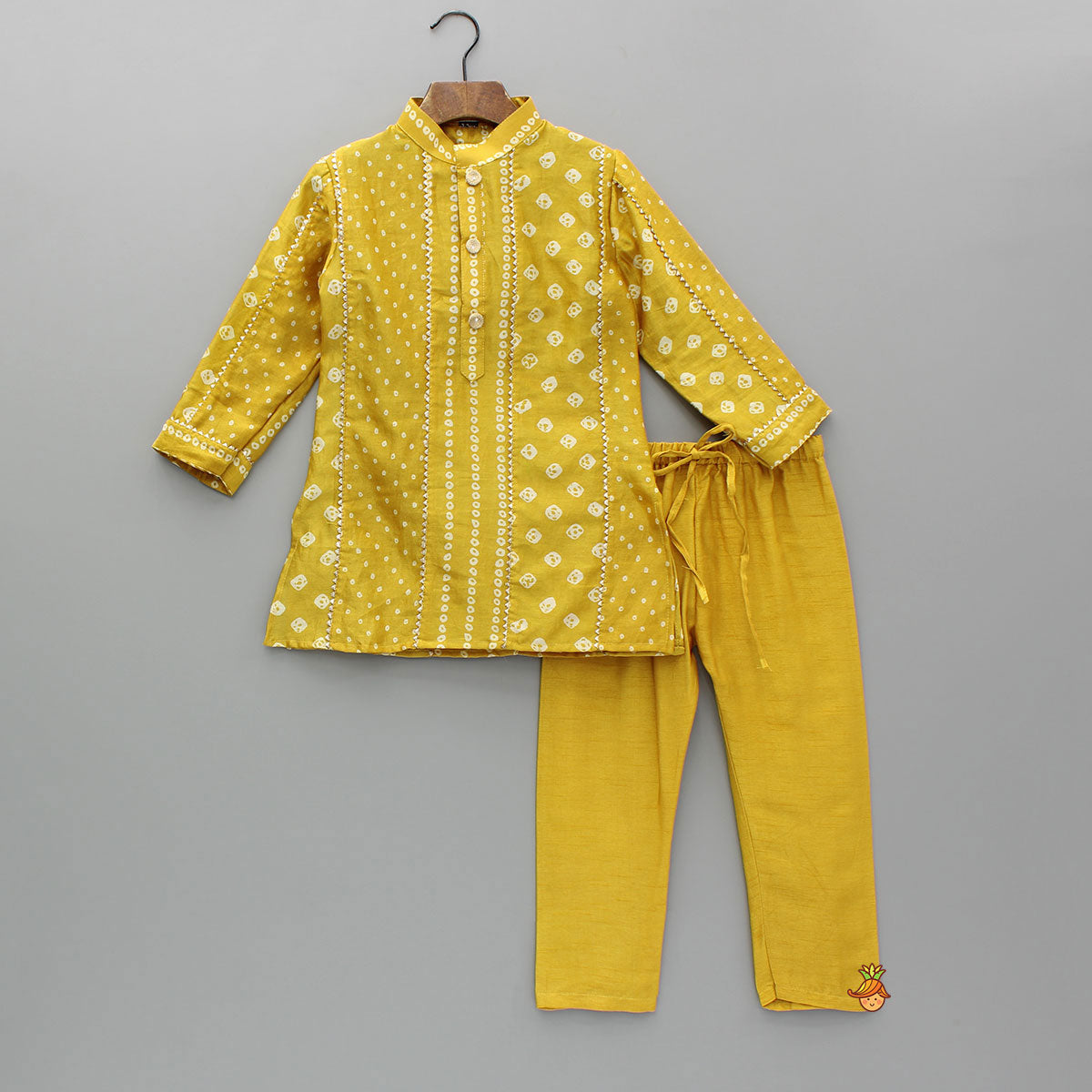 Pre Order: Bandhani Printed Mustard Kurta And Pyjama