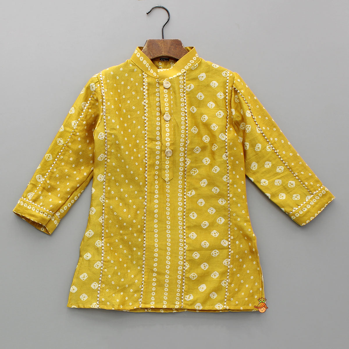 Pre Order: Bandhani Printed Mustard Kurta And Pyjama