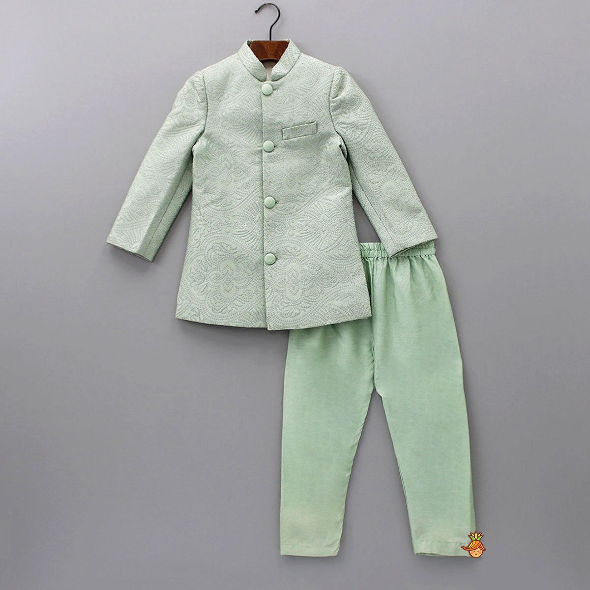 Pre Order: Sequins Embroidered Green Silk Sherwani And Pyjama