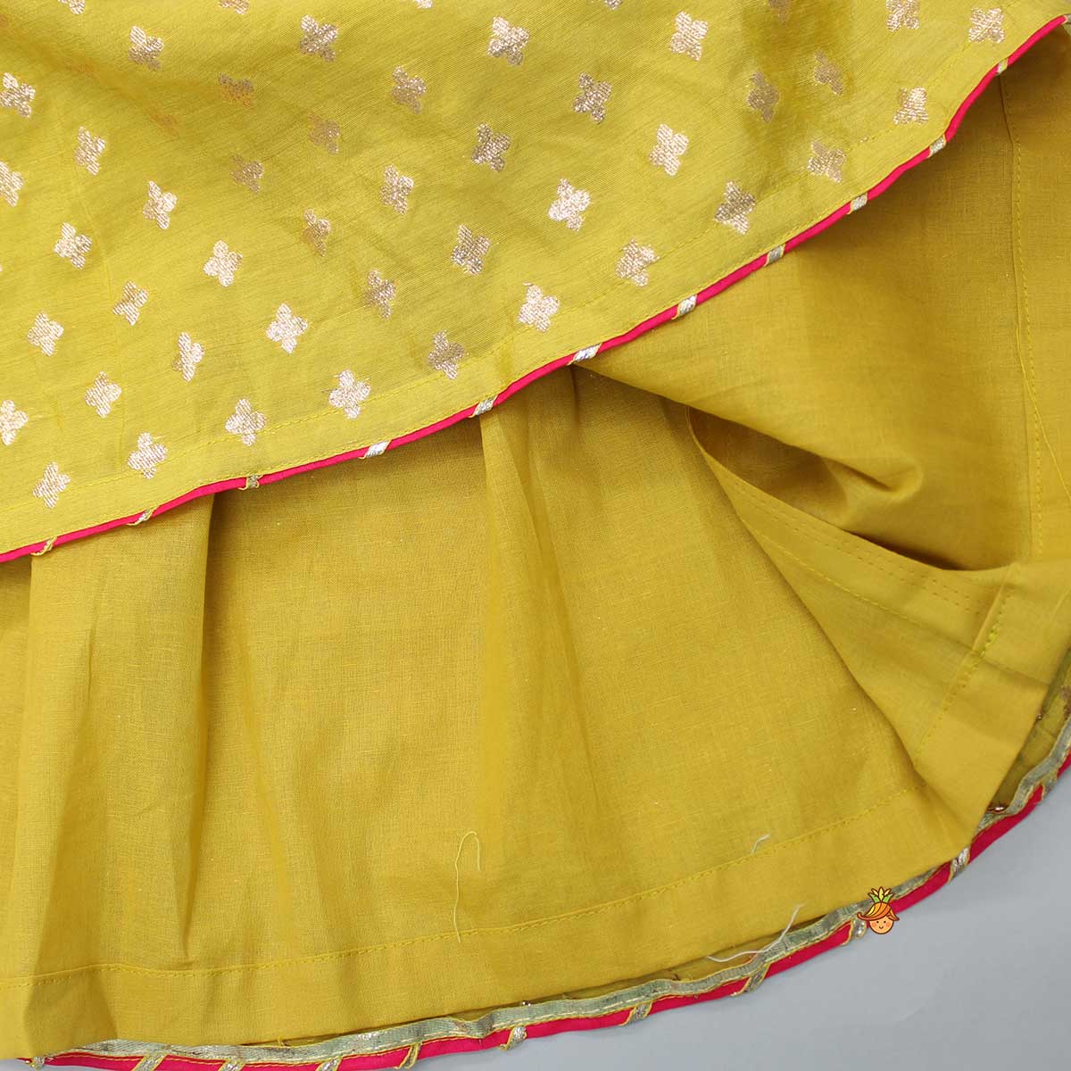 Pre Order: Chanderi Silk Mustard Top And Lehenga