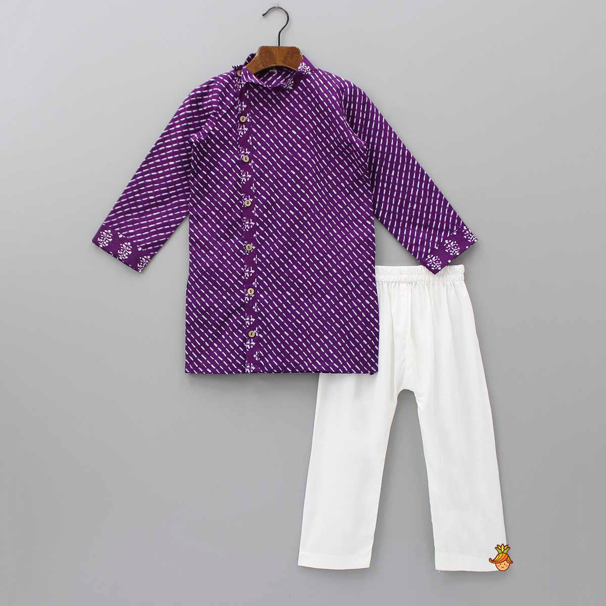 Pre Order: Printed Cotton Purple Kurta And Pyjama