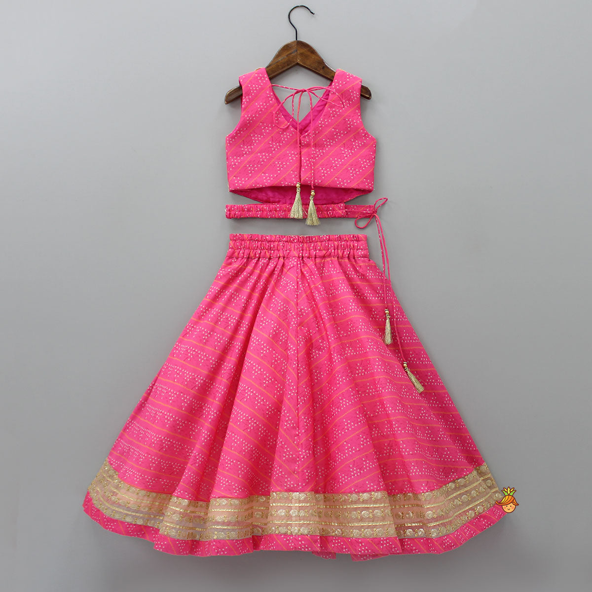 Pre Order: Elegant Pink Top And Fringes Tassels Detail Lehenga With Matching Dupatta