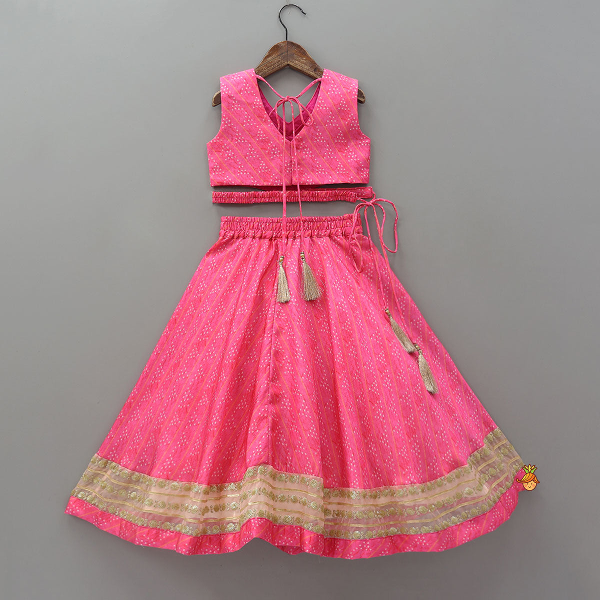 Pre Order: Elegant Pink Top And Fringes Tassels Detail Lehenga With Matching Dupatta