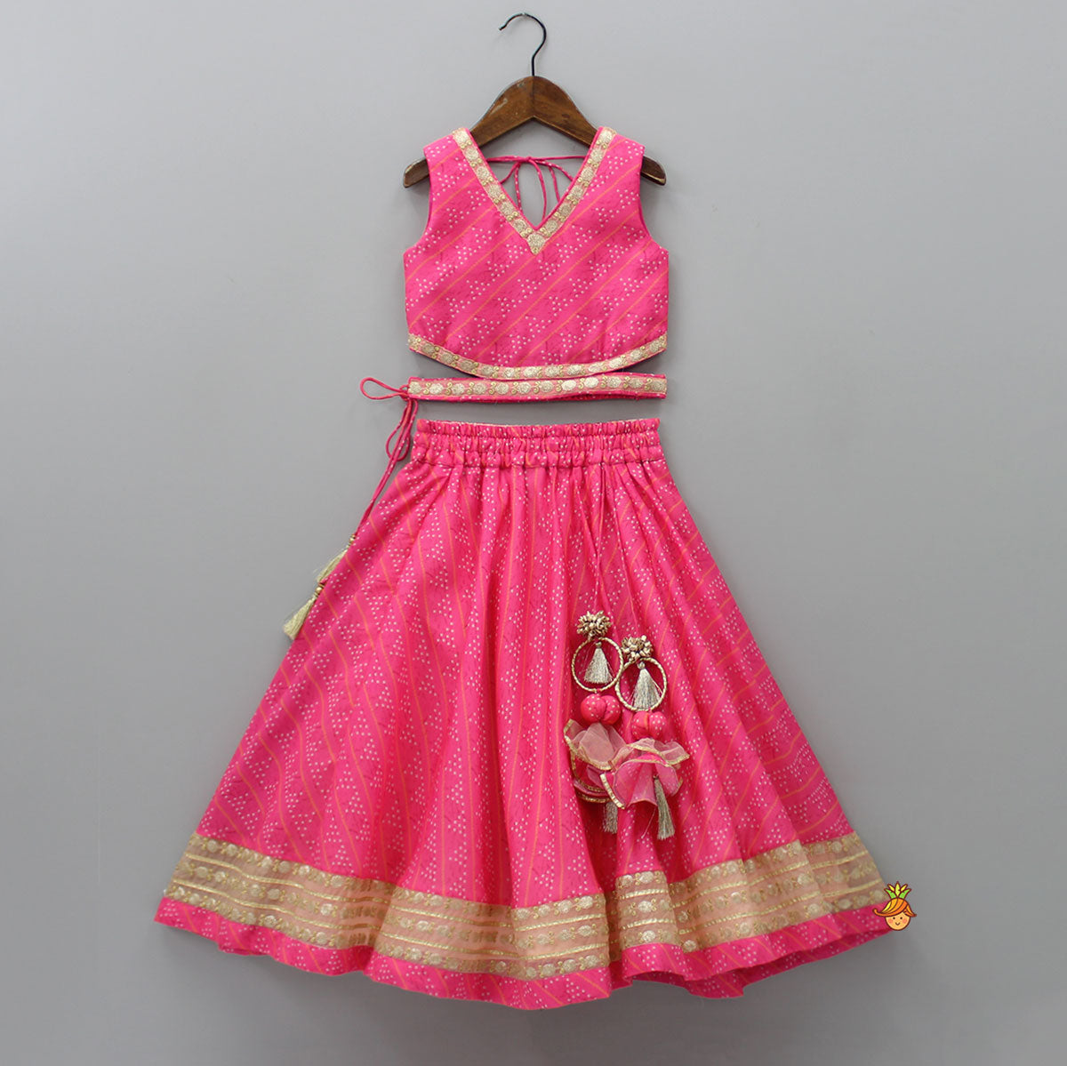 Pre Order: Elegant Pink Top And Fringes Tassels Detail Lehenga With Matching Dupatta