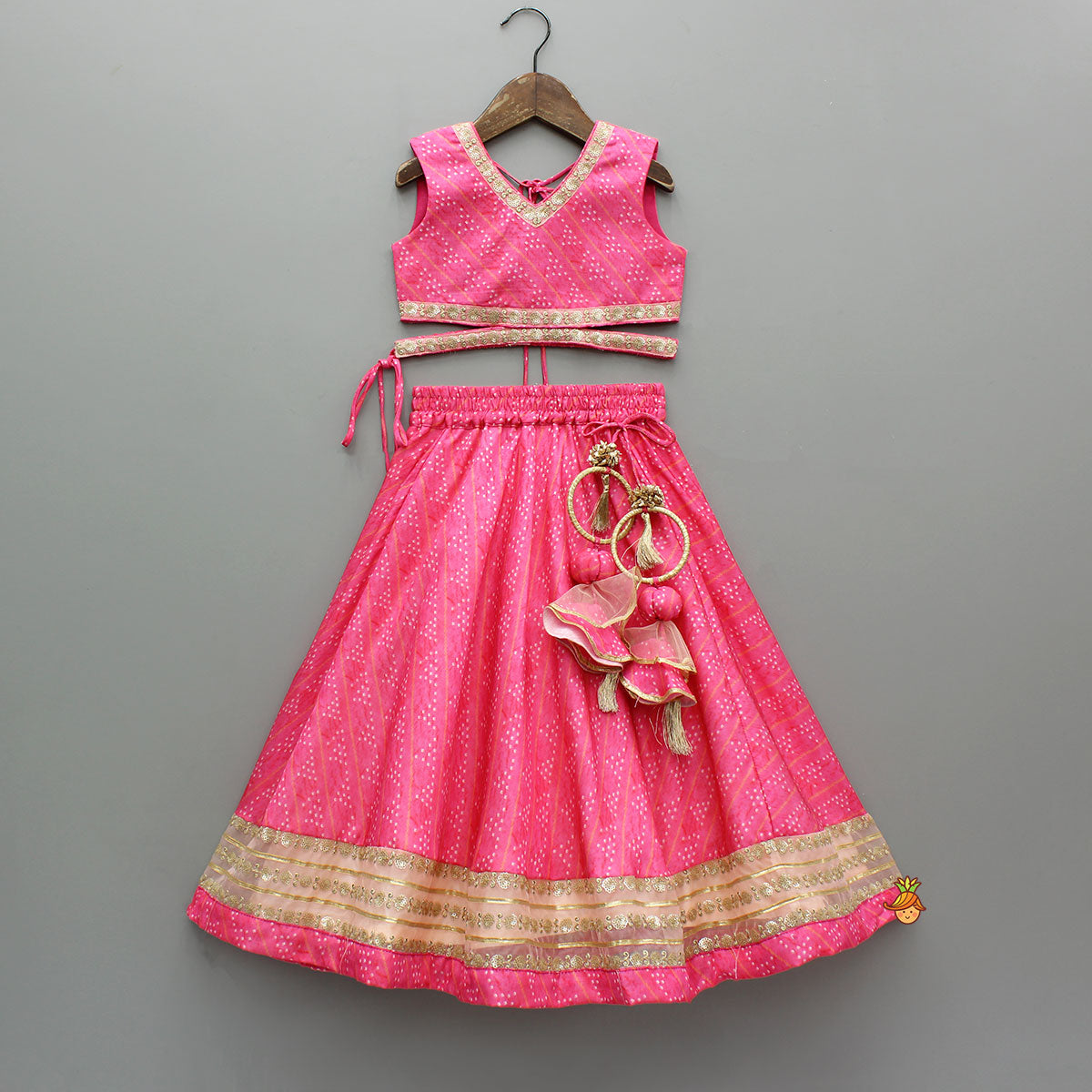 Pre Order: Elegant Pink Top And Fringes Tassels Detail Lehenga With Matching Dupatta