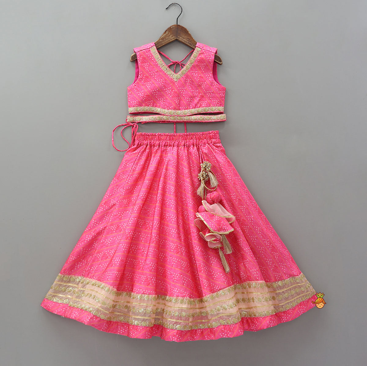 Pre Order: Elegant Pink Top And Fringes Tassels Detail Lehenga With Matching Dupatta