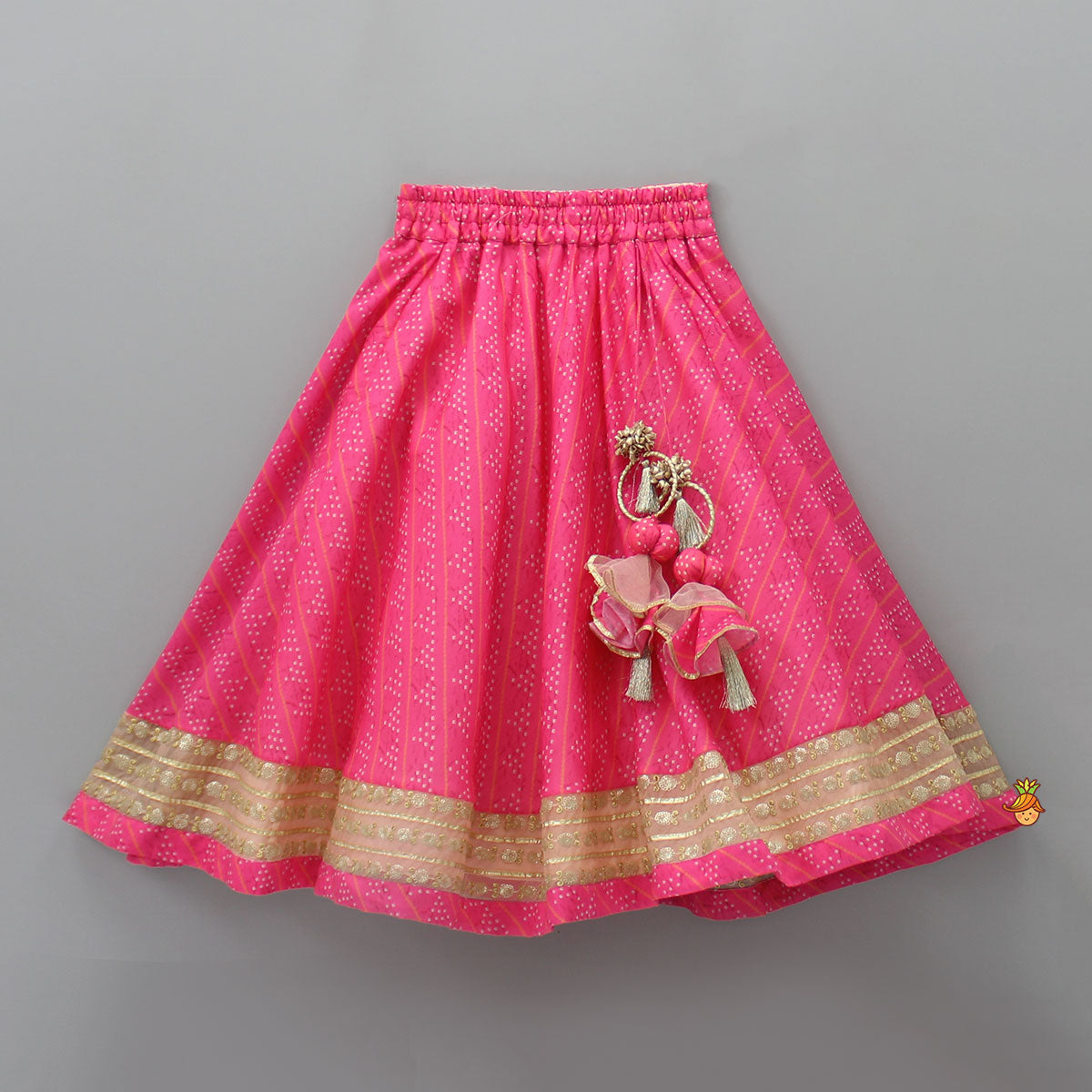 Pre Order: Elegant Pink Top And Fringes Tassels Detail Lehenga With Matching Dupatta