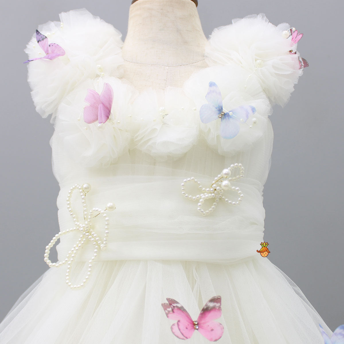 Pre Order: Butterfly Net Off White Trail Dress With Matching Bow Hair Clip