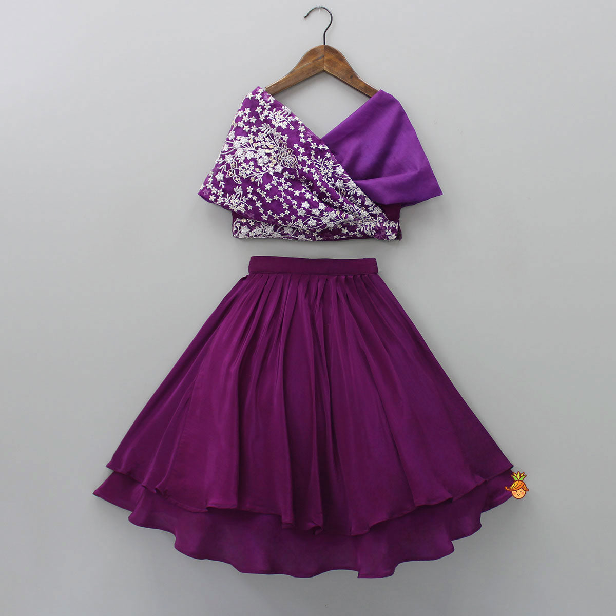 Pre Order: Stylish Overlap Purple Top And Layered Lehenga