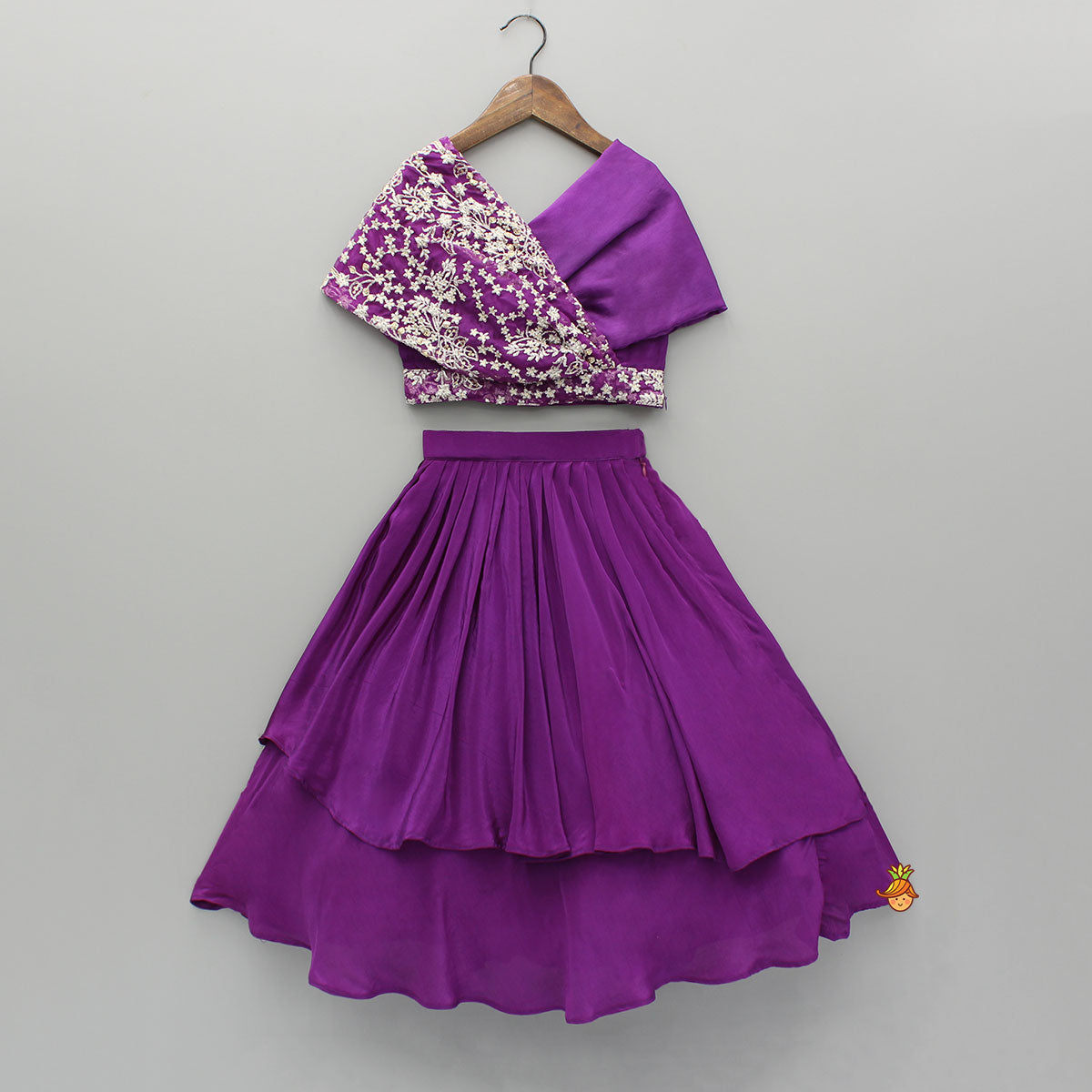 Pre Order: Stylish Overlap Purple Top And Layered Lehenga