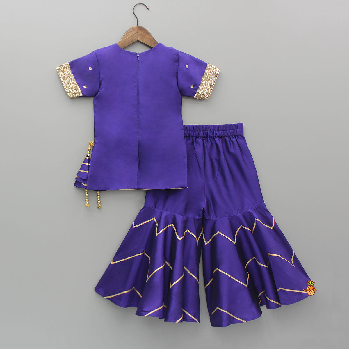 Pre Order: Embroidered Purple Kurti And Sharara With Net Dupatta