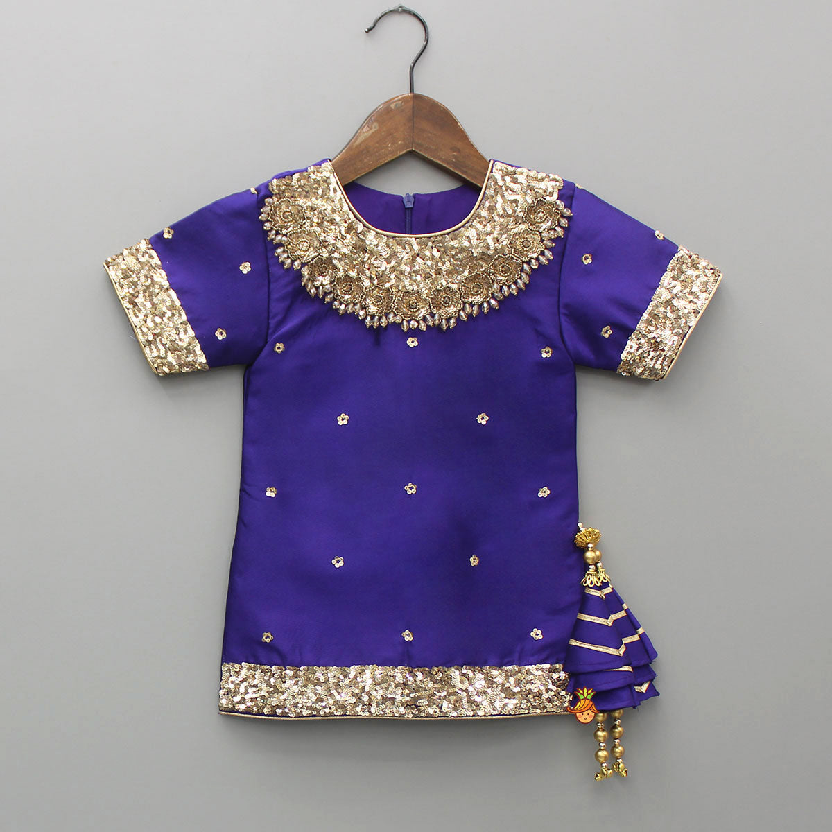 Pre Order: Embroidered Purple Kurti And Sharara With Net Dupatta