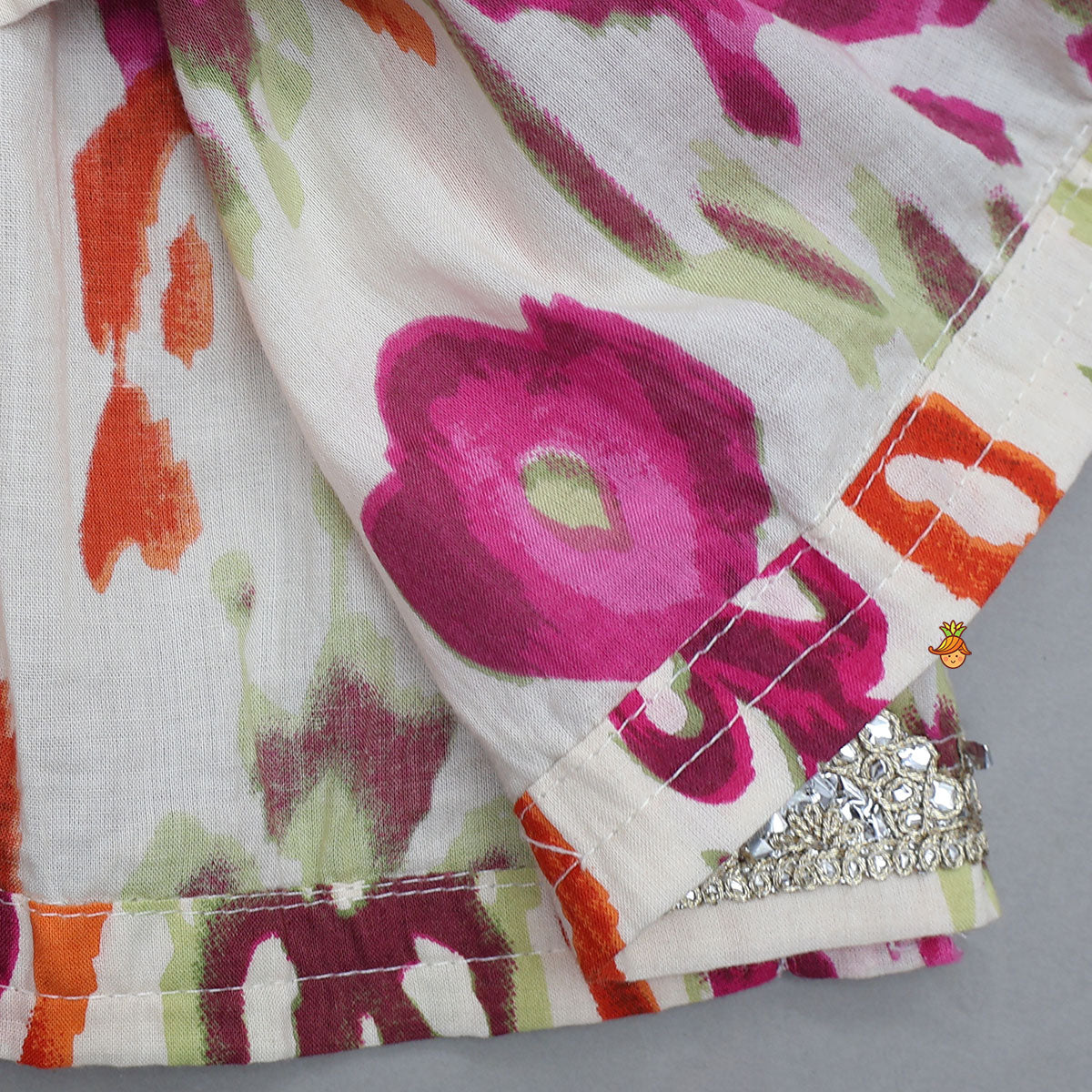 Pre Order: Tassels Enhanced Multicolour Printed Kurti And Sharara With Scalloped Lace Detail Dupatta