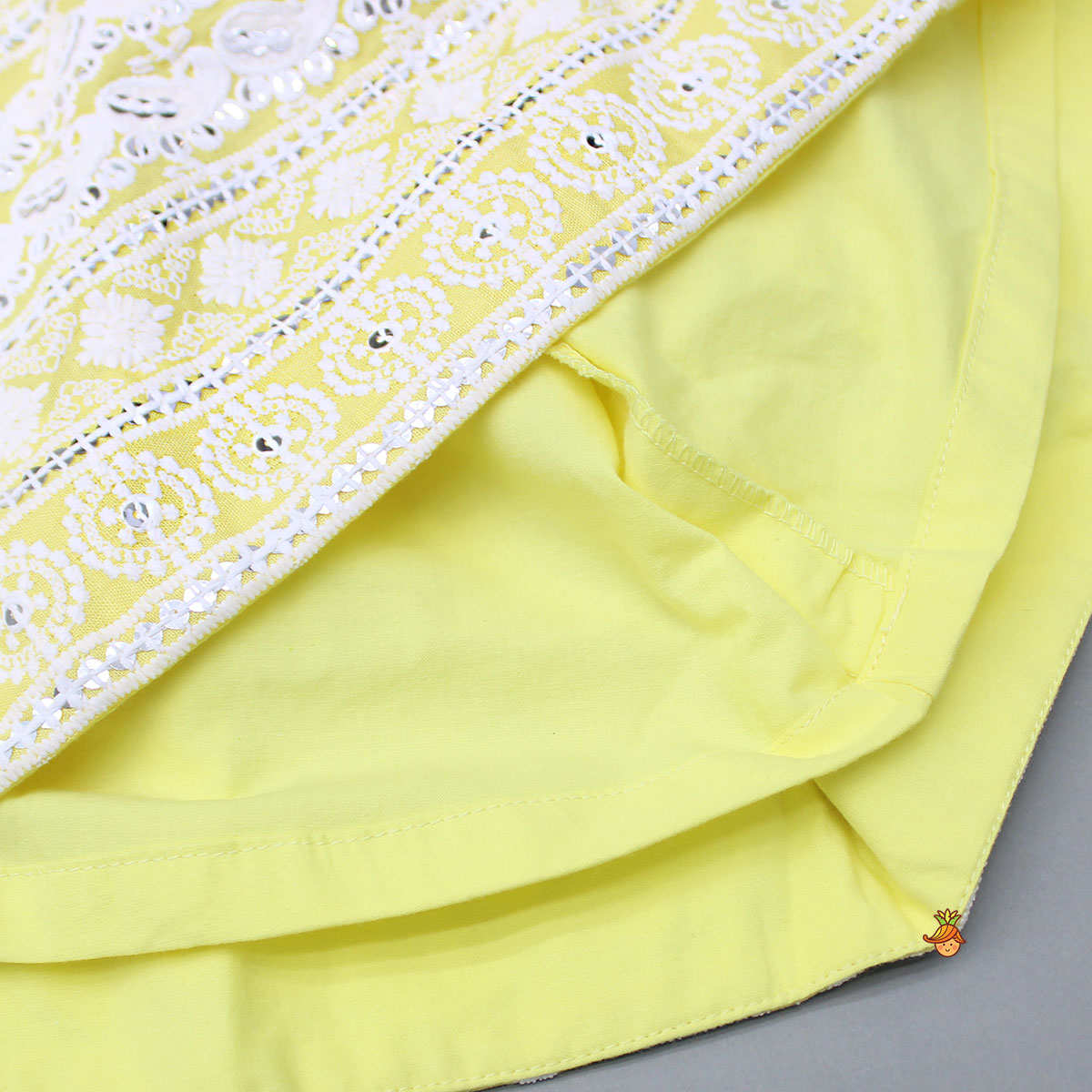 Pre Order: Strappy V Neck Embroidered Yellow Kurti And Pant With Sling Bag