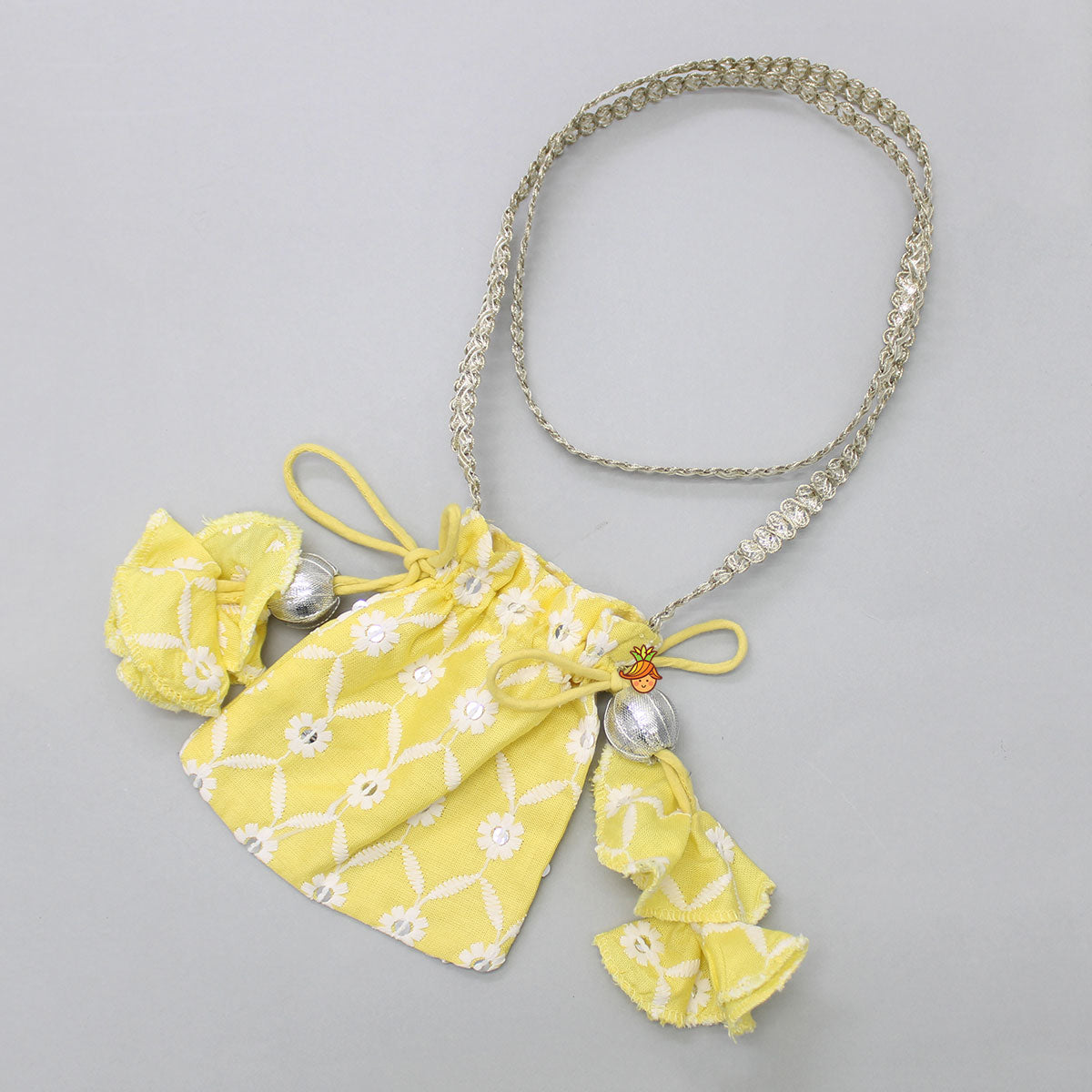 Pre Order: Strappy V Neck Embroidered Yellow Kurti And Pant With Sling Bag
