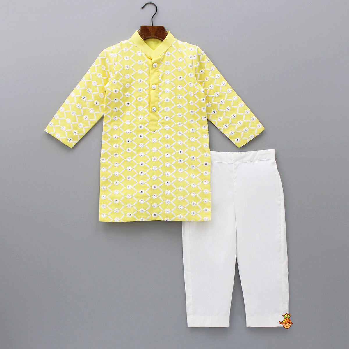 Pre Order: Ethnic Sequins And Thread Embroidered Yellow Kurta With Pyjama