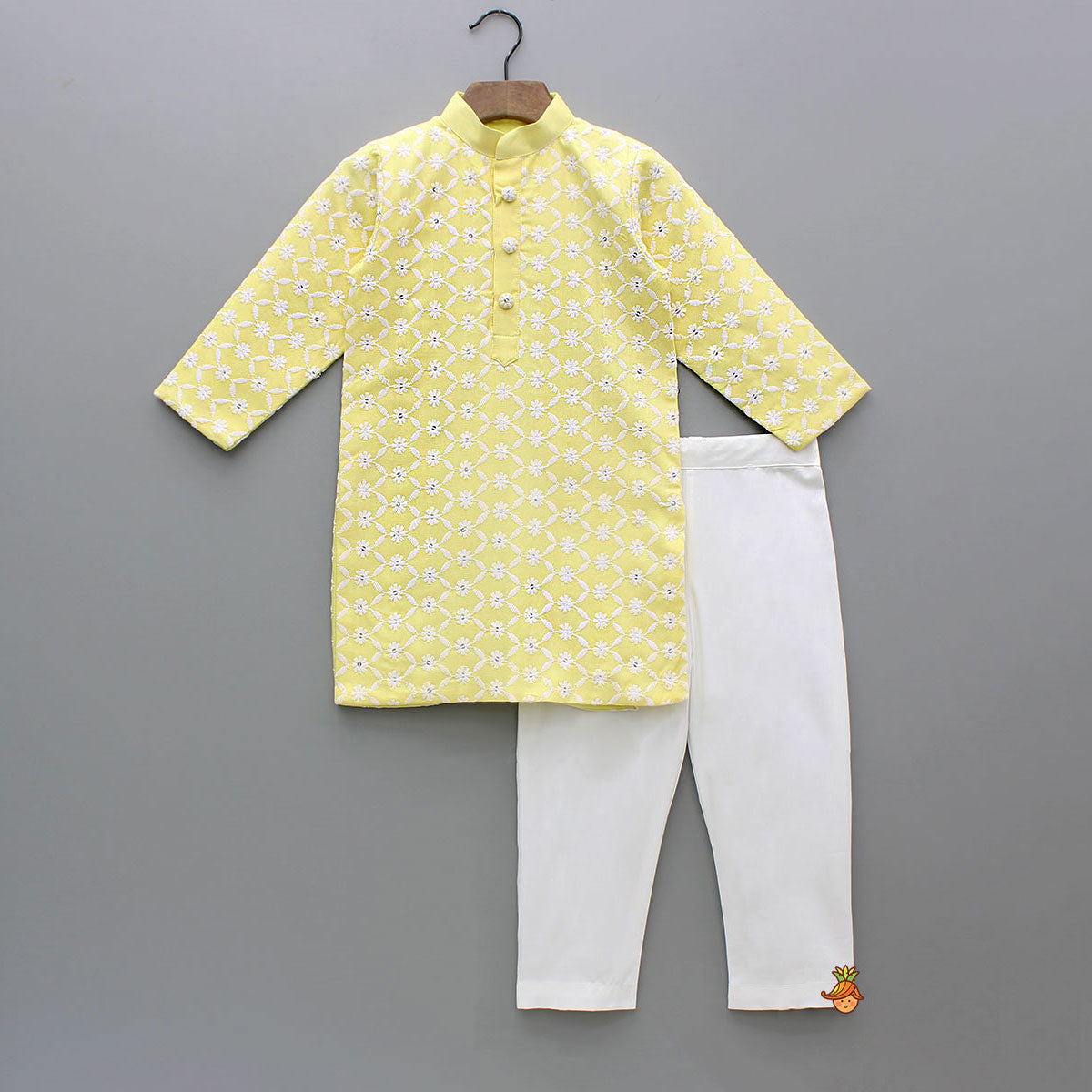 Pre Order: Ethnic Sequins And Thread Embroidered Yellow Kurta With Pyjama
