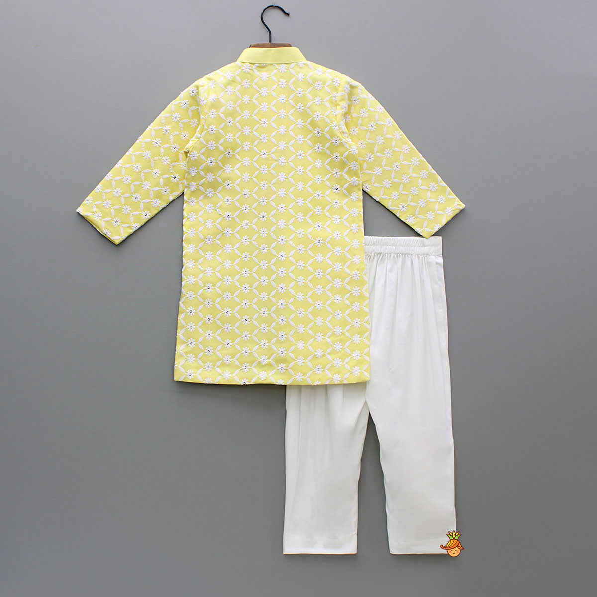 Pre Order: Ethnic Sequins And Thread Embroidered Yellow Kurta With Pyjama