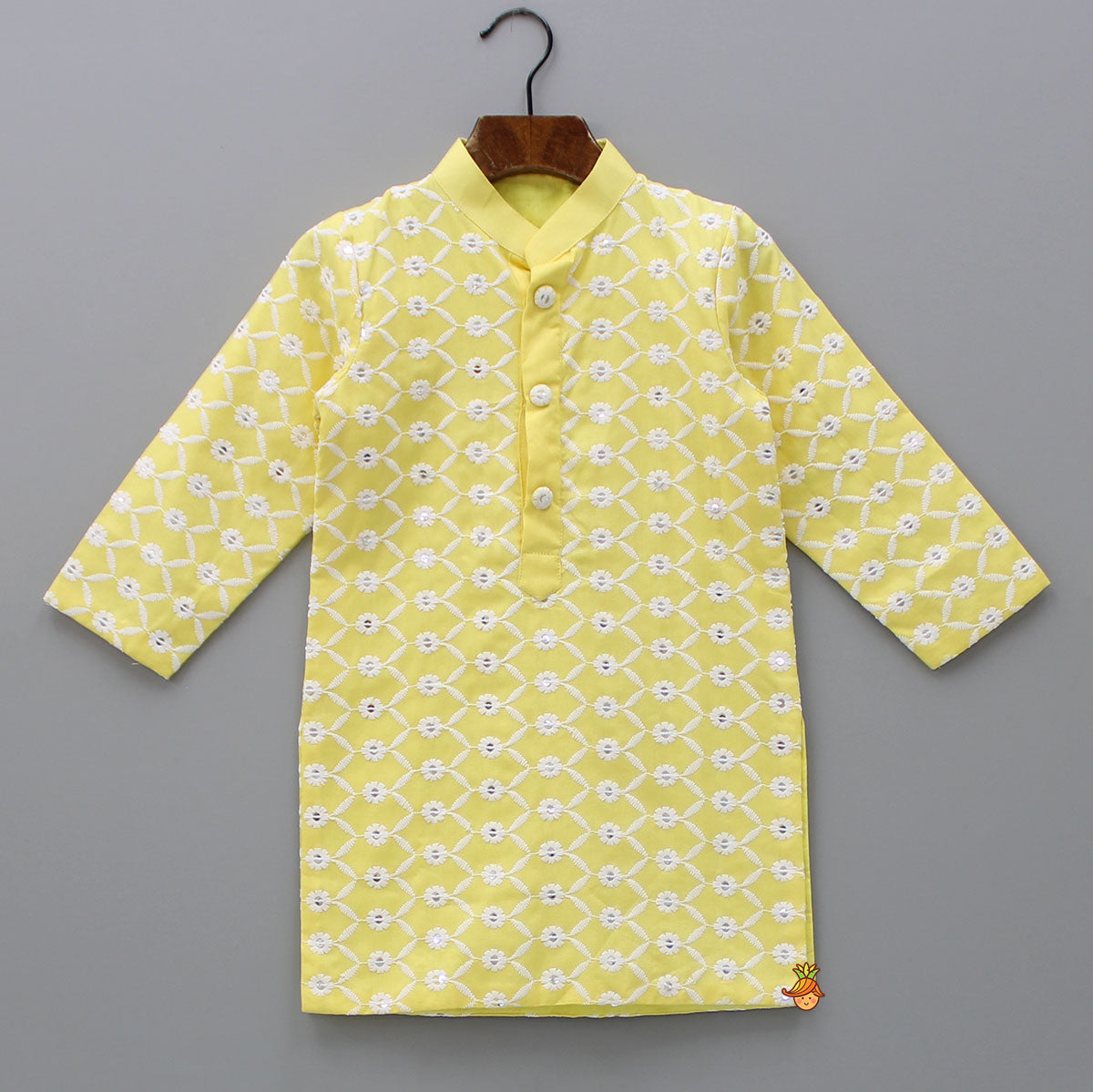 Pre Order: Ethnic Sequins And Thread Embroidered Yellow Kurta With Pyjama