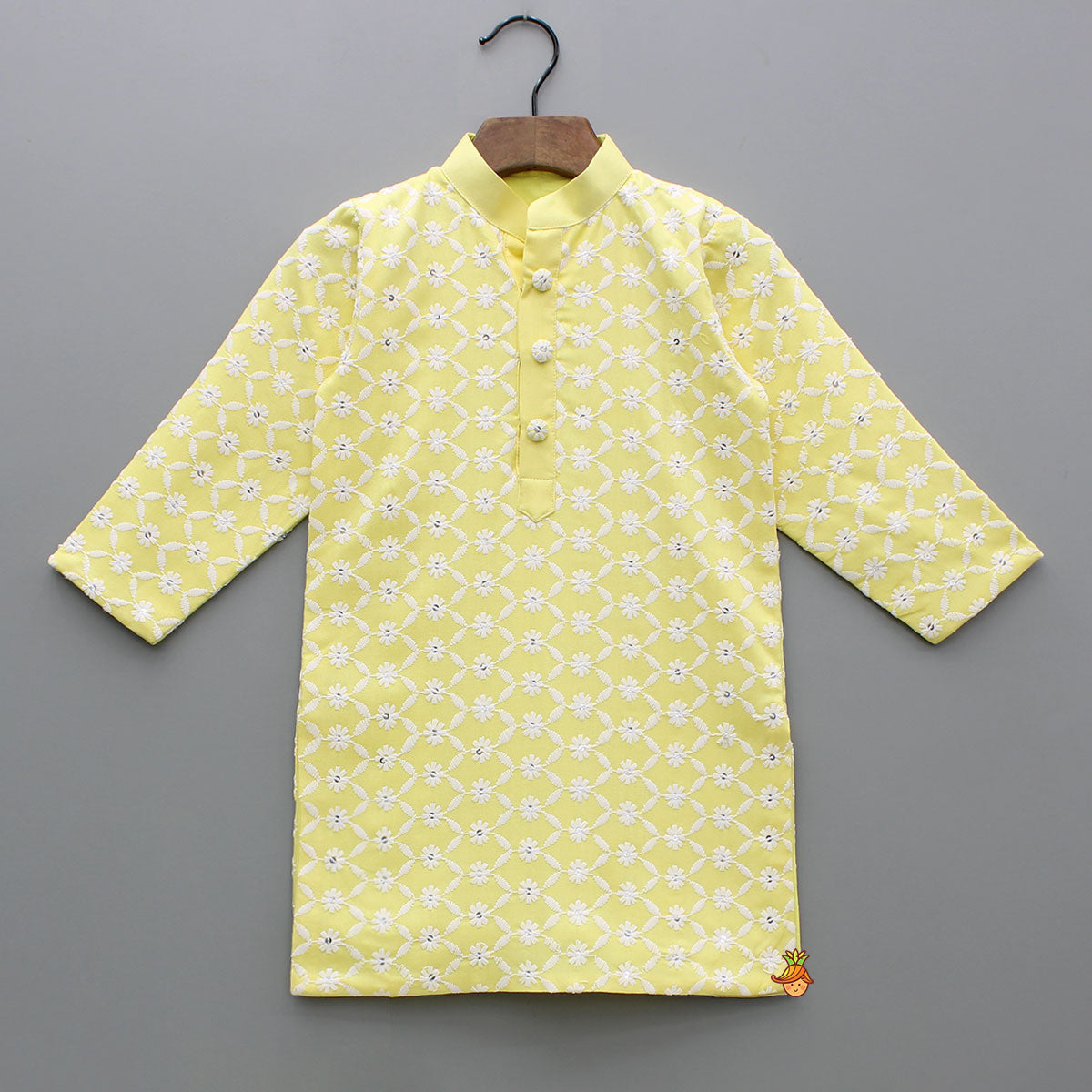 Pre Order: Ethnic Sequins And Thread Embroidered Yellow Kurta With Pyjama