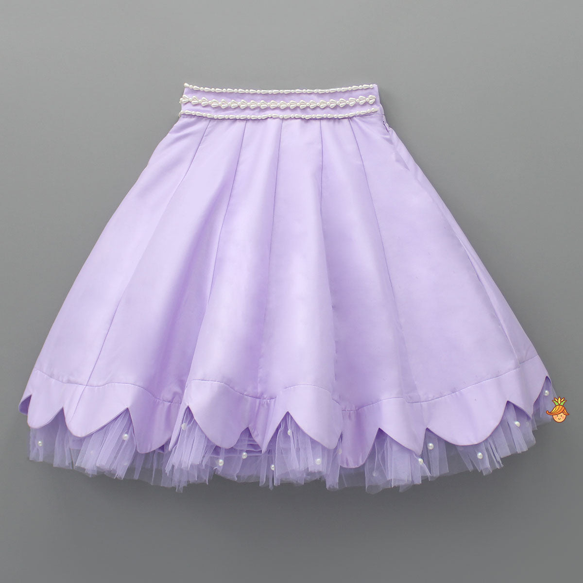 Pre Order: One Shoulder Lilac Drape Top And Scalloped Hem Lehenga