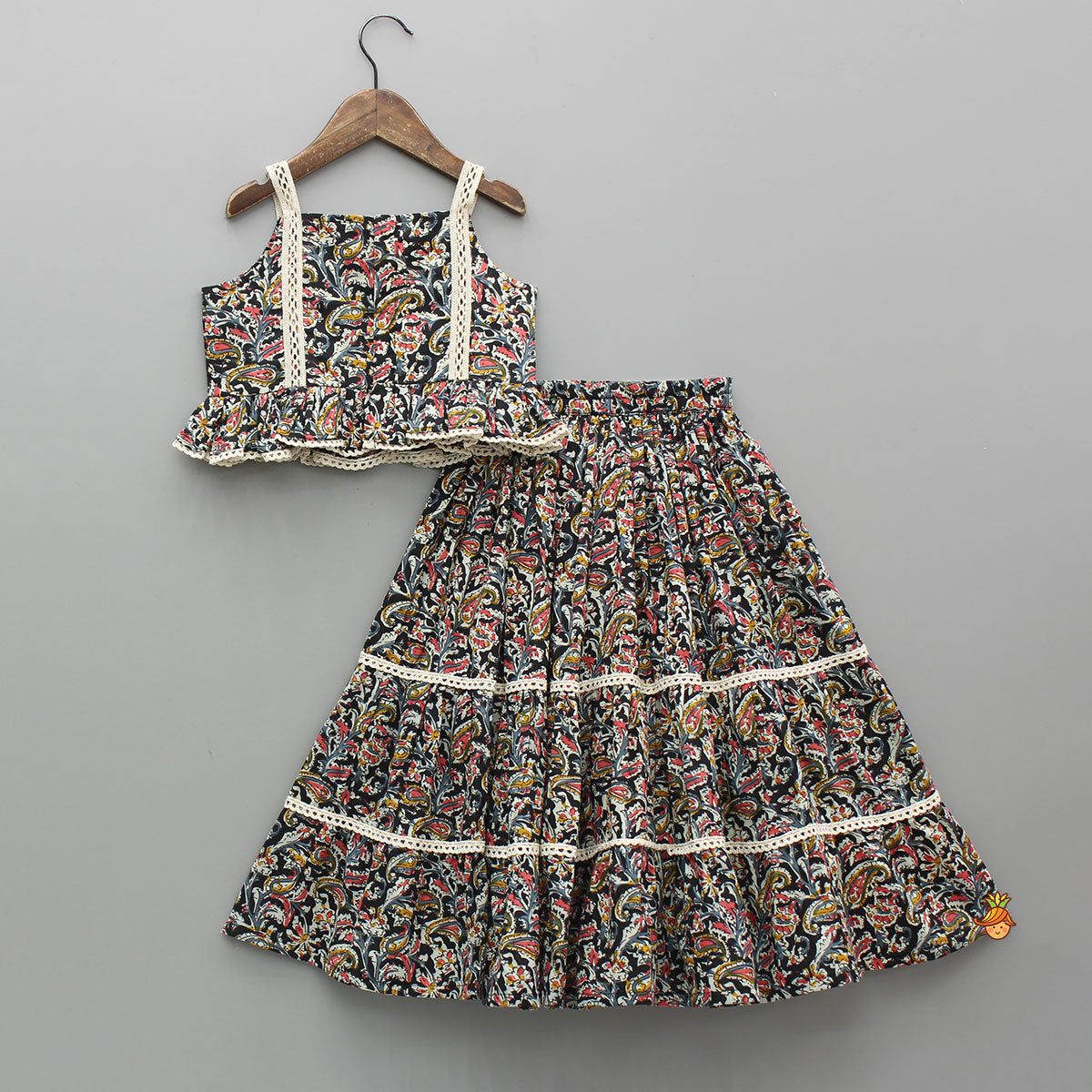 Pre Order: Lace Straps Multicolour Top and Lehenga