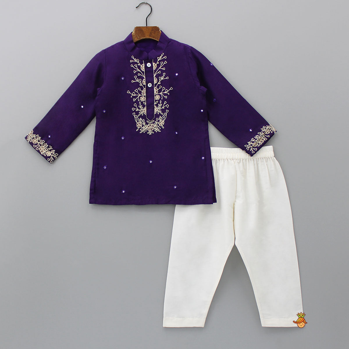 Pre Order: Purple Faux Mirror Work Kurta With Pyjama