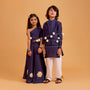 One Shoulder Blue Top And Floral Lehenga twinning model image 1