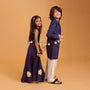 One Shoulder Blue Top And Floral Lehenga twinning model image 4