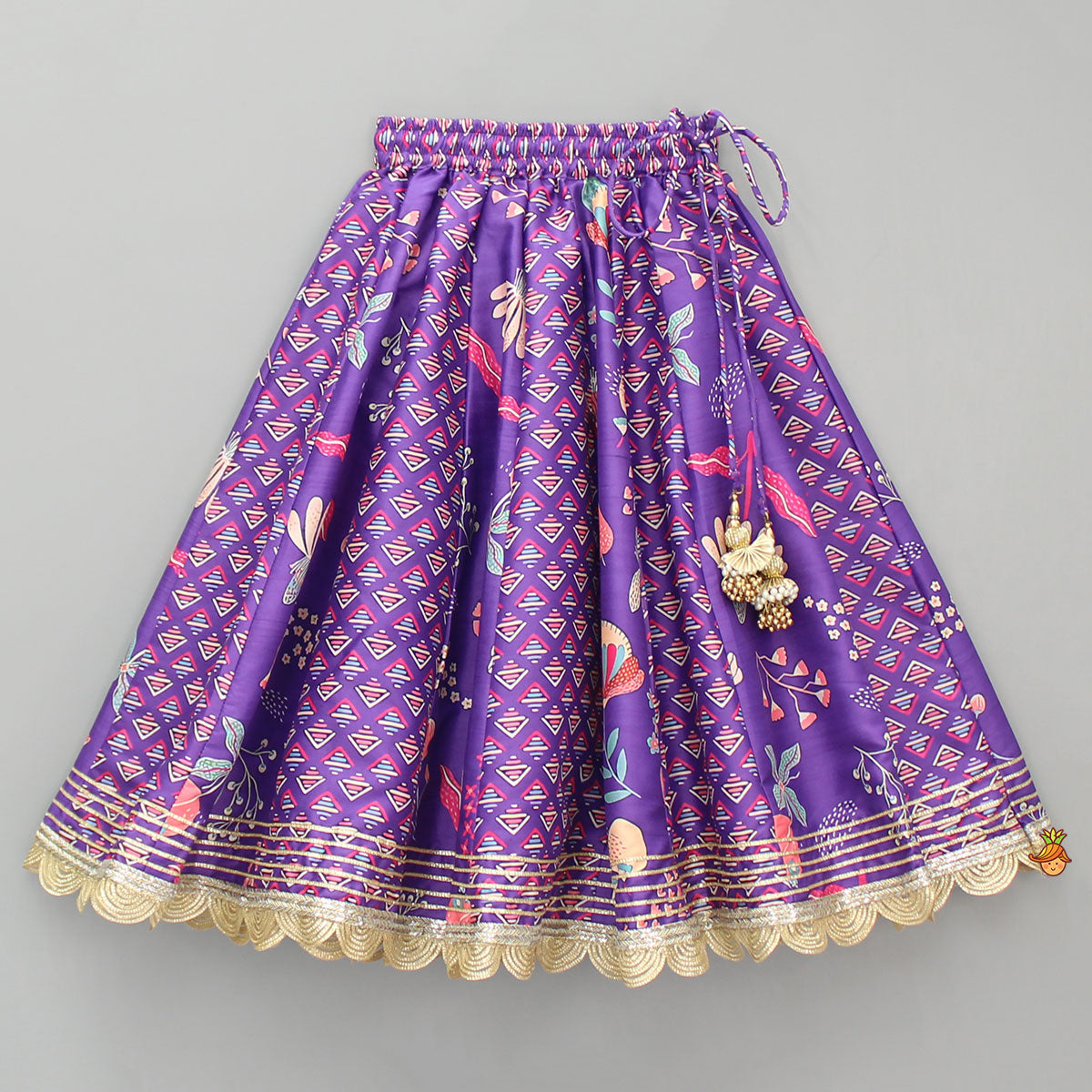 Pre Order: Scalloped Hem V Neck Purple Top And Lehenga With Matching Hair Band