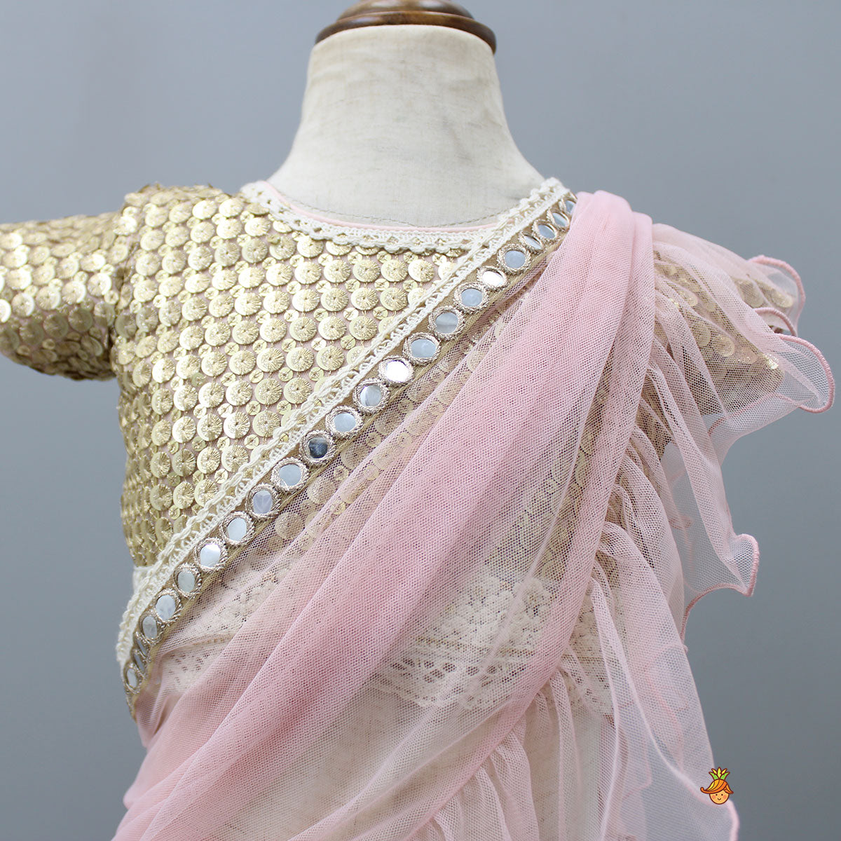 Pre Order: Sequins Work Top With Embroidered Lehenga And Attached Dupatta