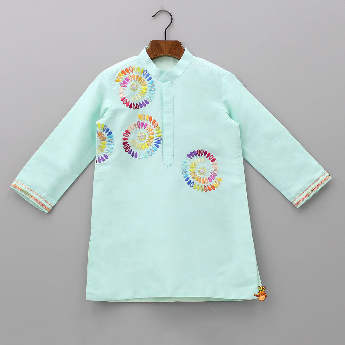 Pre Order: Colourful Thread Embroidered Green Kurta And Pyjama