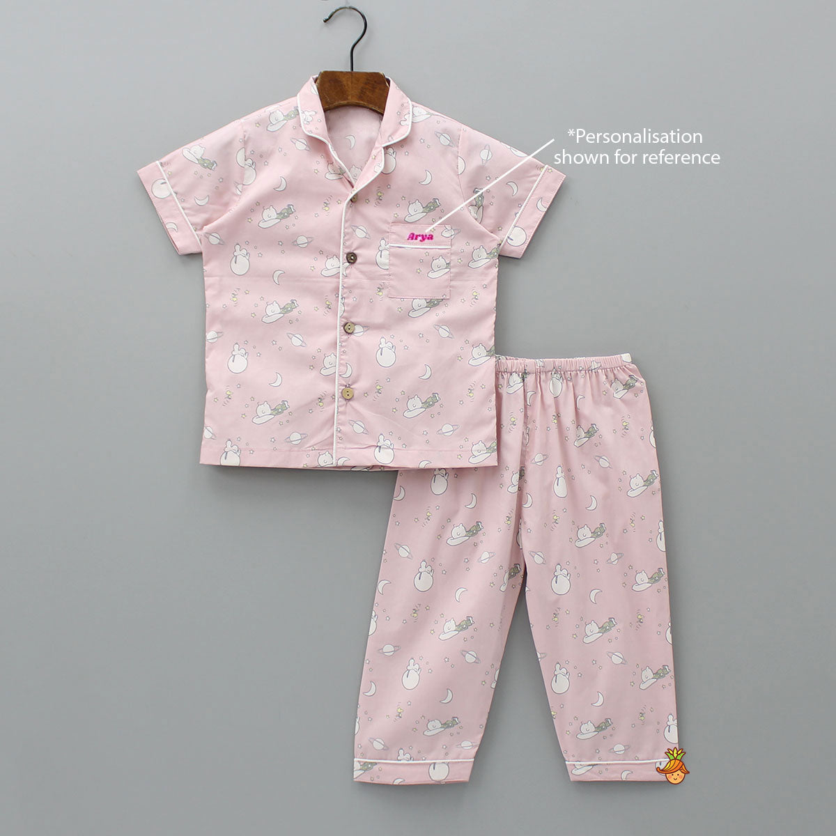 Pre Order: Night Theme Printed Pink Sleepwear