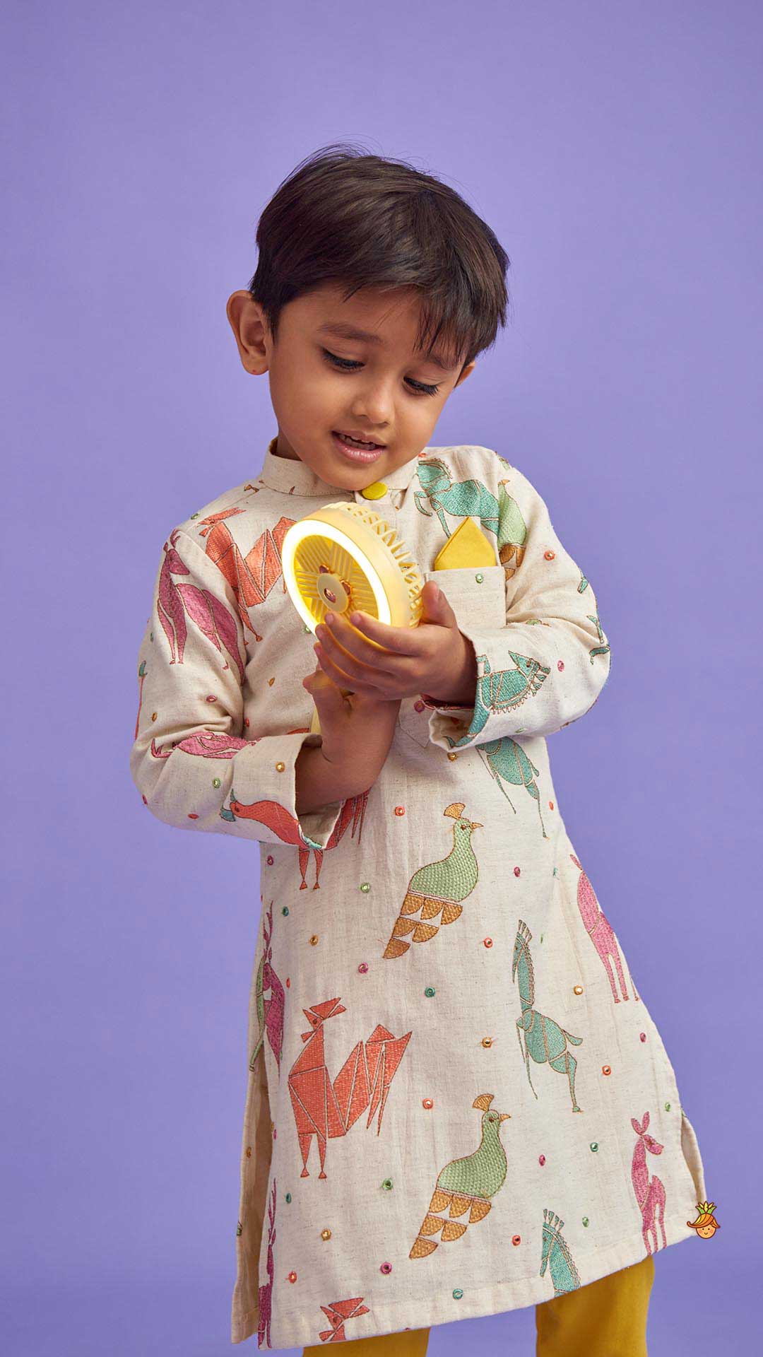 Pre Order: Front Placket Embroidered Kurta And Mustard Pyjama