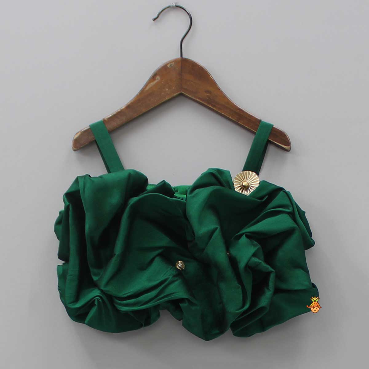 Pre Order: Puffy Gathered Yoke Green Top And Lehenga