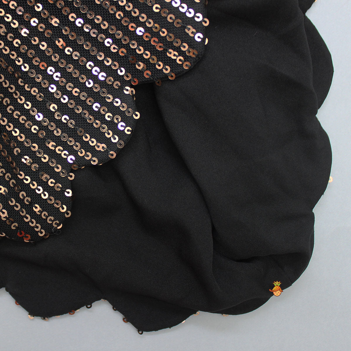 Pre Order: Black Crop Top With Sequined Scalloped Cape And Dhoti Style Skirt