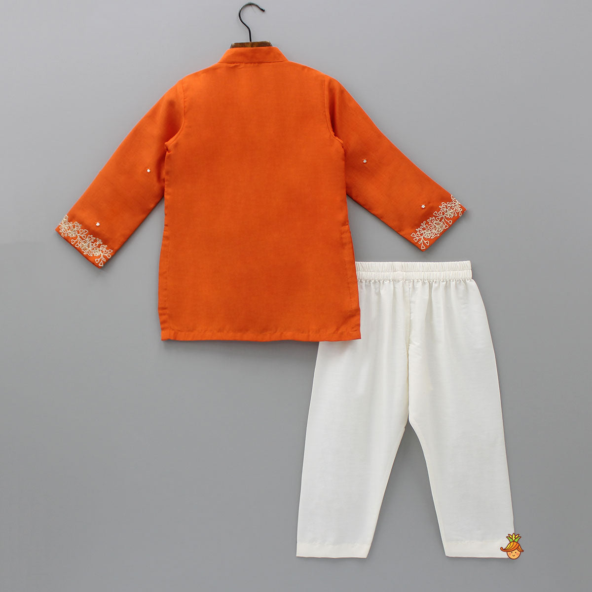 Pre Order: Orange Faux Mirror Work Kurta With Pyjama