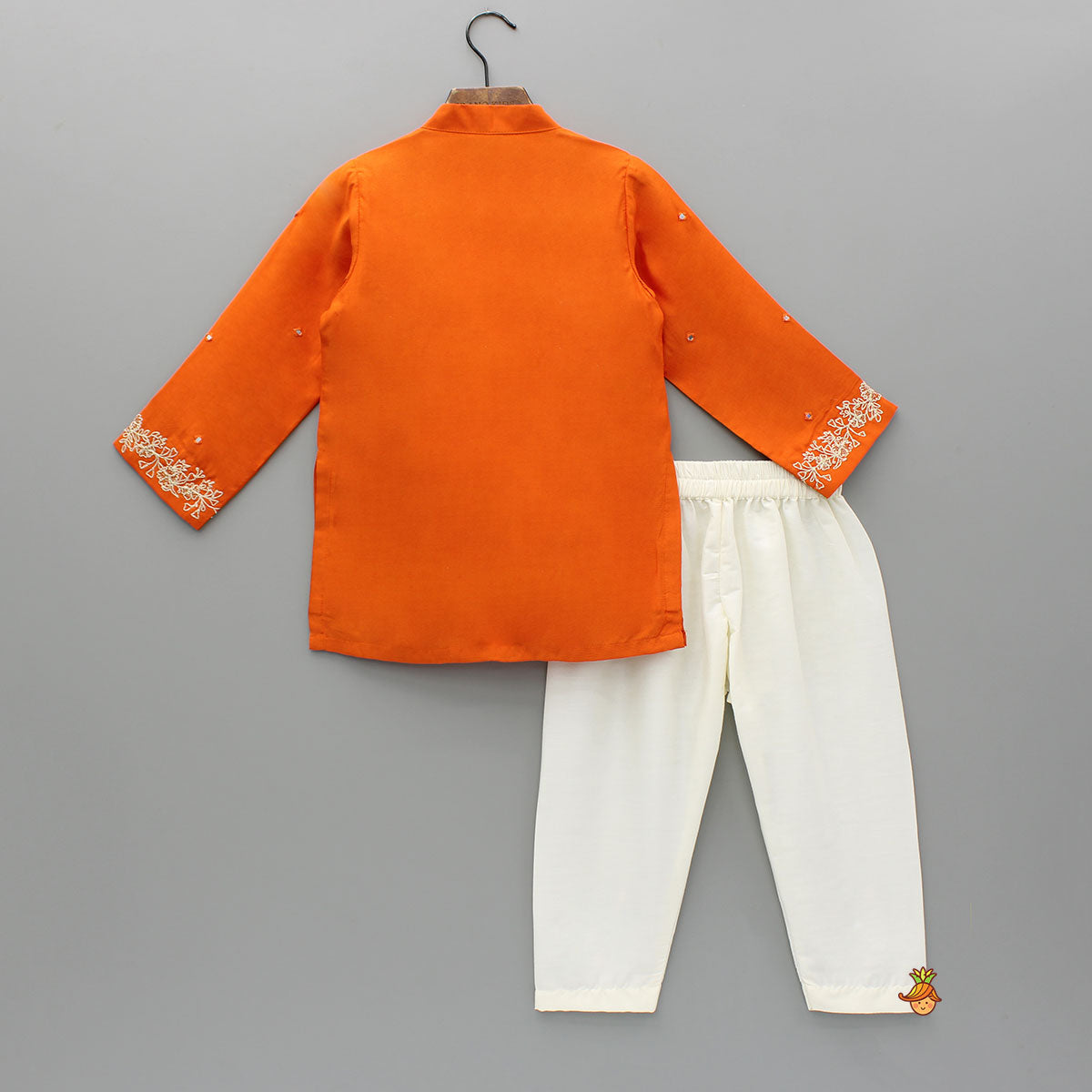 Pre Order: Orange Faux Mirror Work Kurta With Pyjama